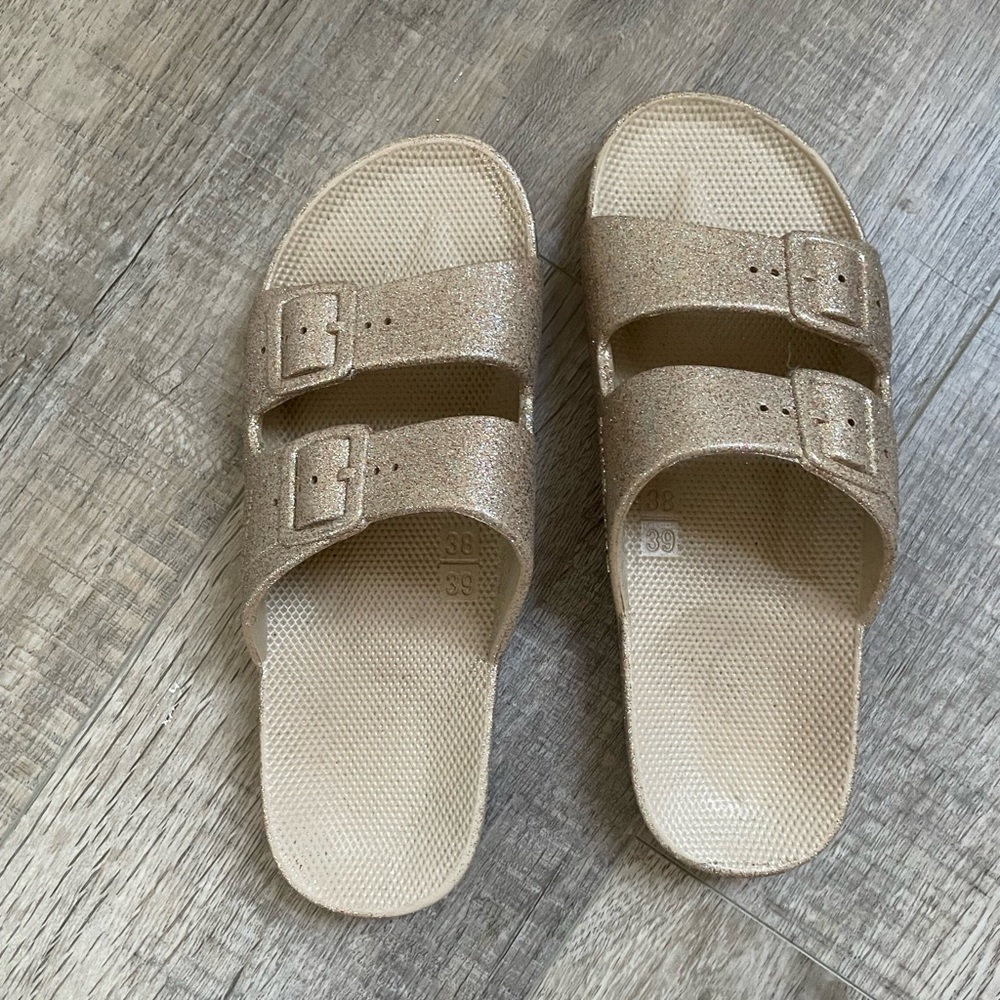 Glittery Freedom Moses Celeste Slides size 8/9